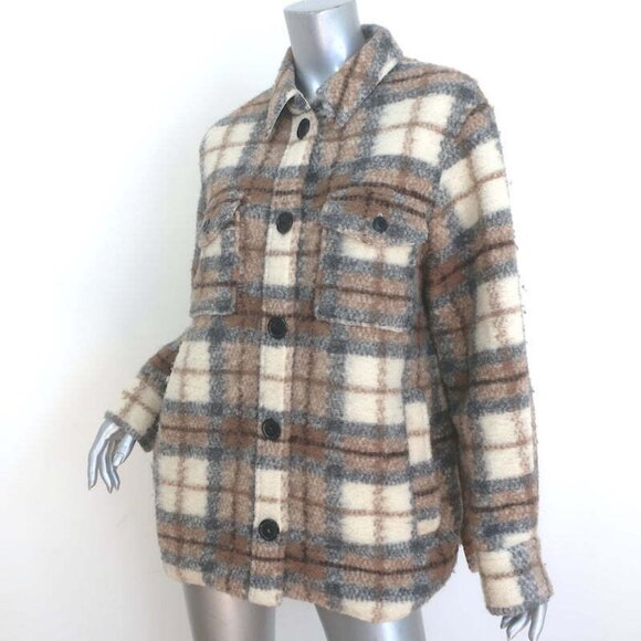 Isabel Marant Etoile Gaston Plaid Shirt Jacket Brown/Cream Wool-Blend Size 42 - Picture 2 of 9